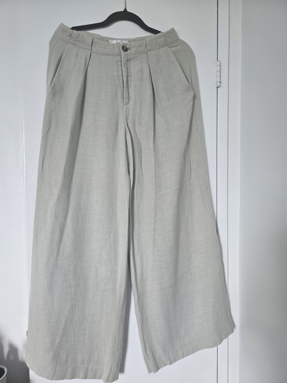 Italian Fabric Light Gray Wide Leg Linen-Blend Pants